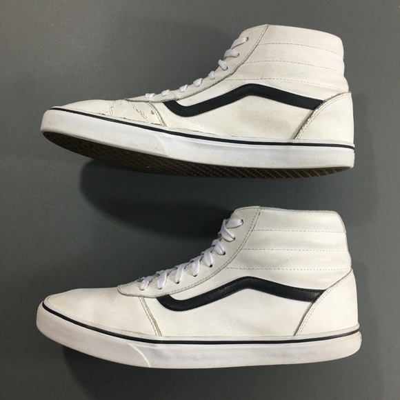 (SOLD) Vans Mens White Leather High Top SK8 Shoes - Picture 3 of 7